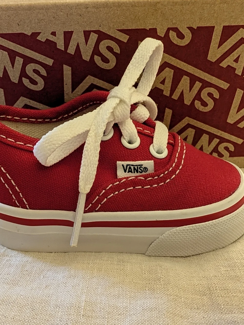 Vans Authentic Red Canvas Toddler Lace-Up Shoes